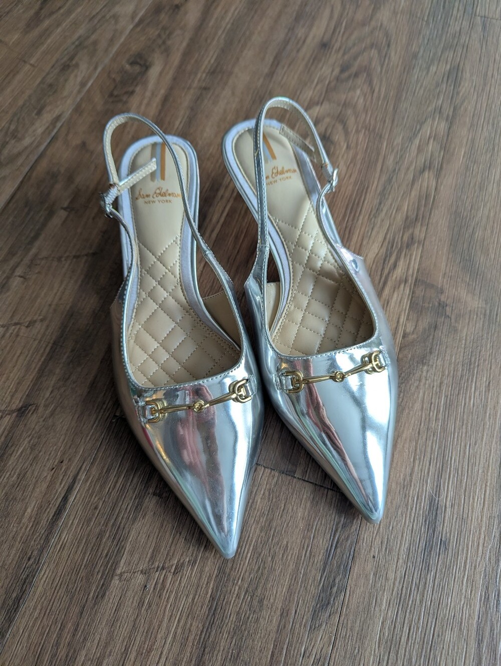 Silver Pointed Slingback Kitten Heels Sam Edelman Sz 7